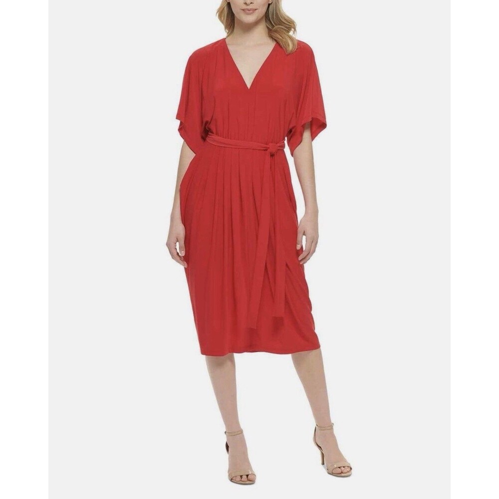 Tommy Hilfiger Women's Red V-Neck Fit & Flare Jersey Dress - 18 NWT